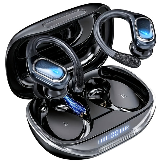 New Wireless Earphones Designed for Gym Running, 430mAh Large Capacity Battery, Stereo In-Ear Earphones with LED Display Charging Case, Wireless Earphones with Deep Bass Effect and Ear Hooks, HiFi Stereo Sports Earphones with