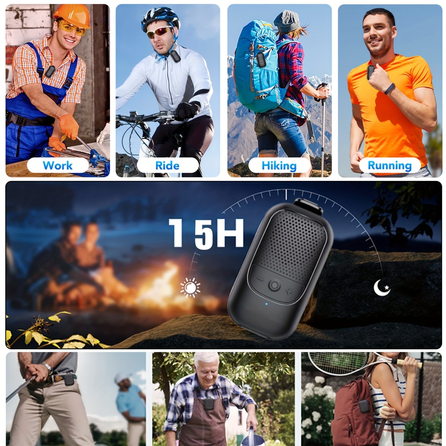 TIMU Mini Wireless Speaker, Wearable Clip-On Portable Speaker with Built-in Microphone for Hands-Free Music and Calls, Up to 24 Hours Battery Life, Compact Outdoor Speaker Suitable for Both Men and Women