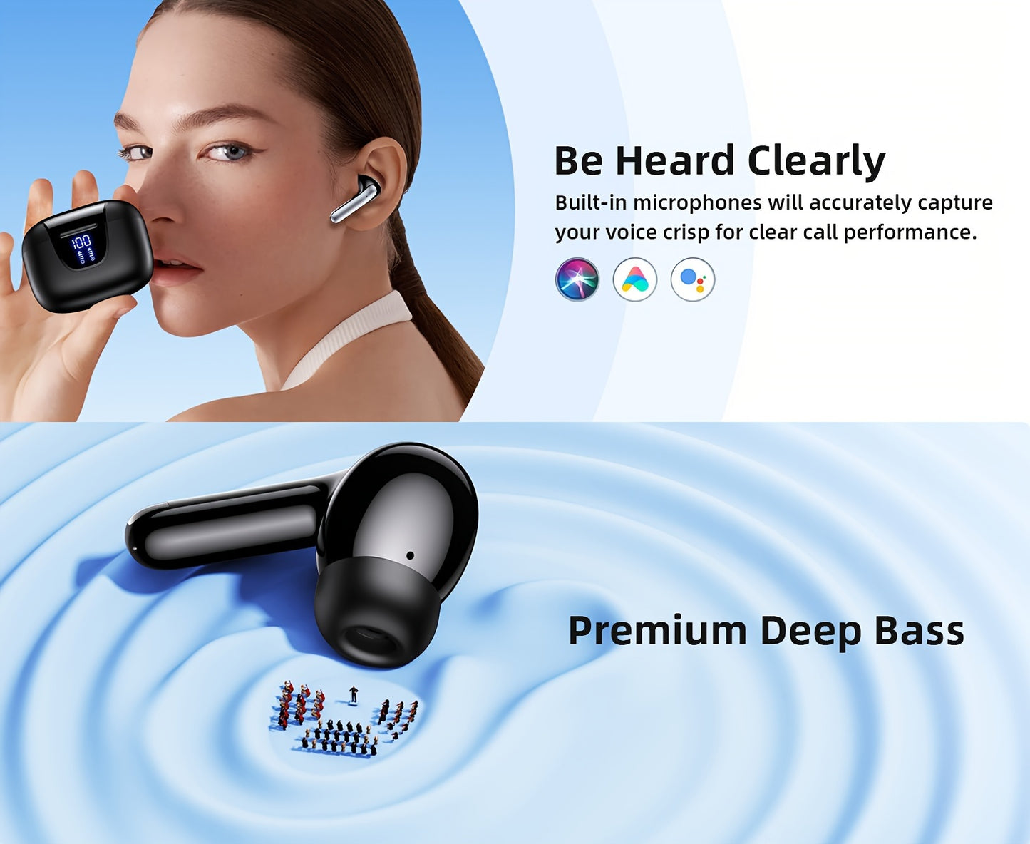 Wireless Headphones, Wireless 5.3 Earbuds, 13Mm Speaker, 30H Playtime, Type-C Fast Charging Box, Stereo Wireless In-Ear Headset, Suitable for Iphone And Android In-Ear Headsets, Gaming Business Sports Headphone Mic