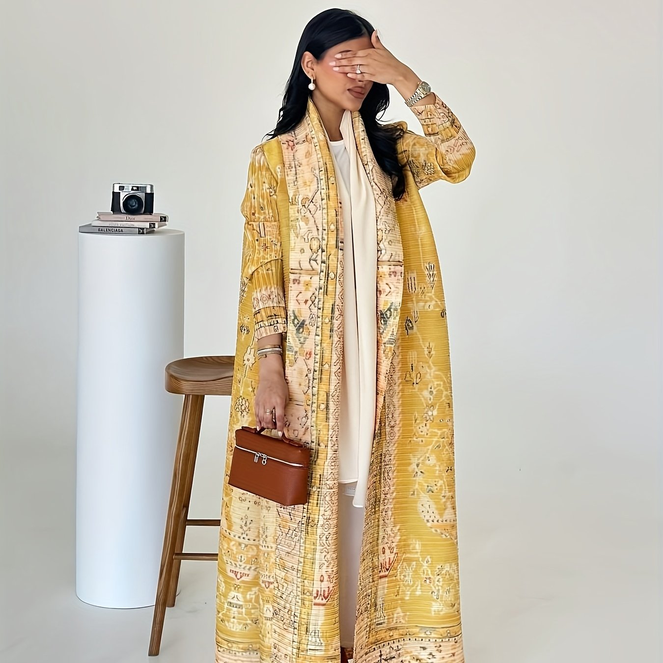 Plus Size Yellow Floral Kaftan Dress