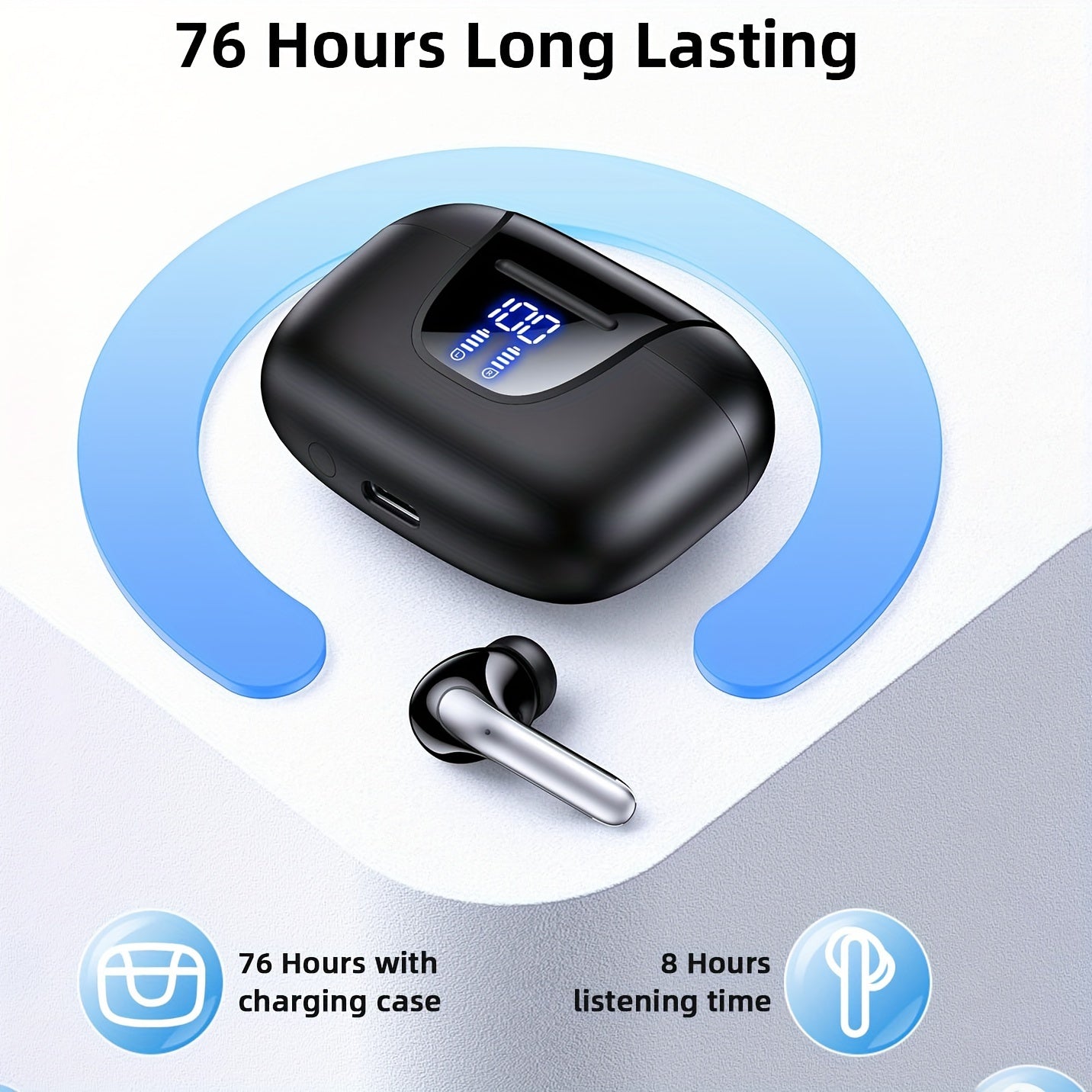 Wireless Headphones, Wireless 5.3 Earbuds, 13Mm Speaker, 30H Playtime, Type-C Fast Charging Box, Stereo Wireless In-Ear Headset, Suitable for Iphone And Android In-Ear Headsets, Gaming Business Sports Headphone Mic