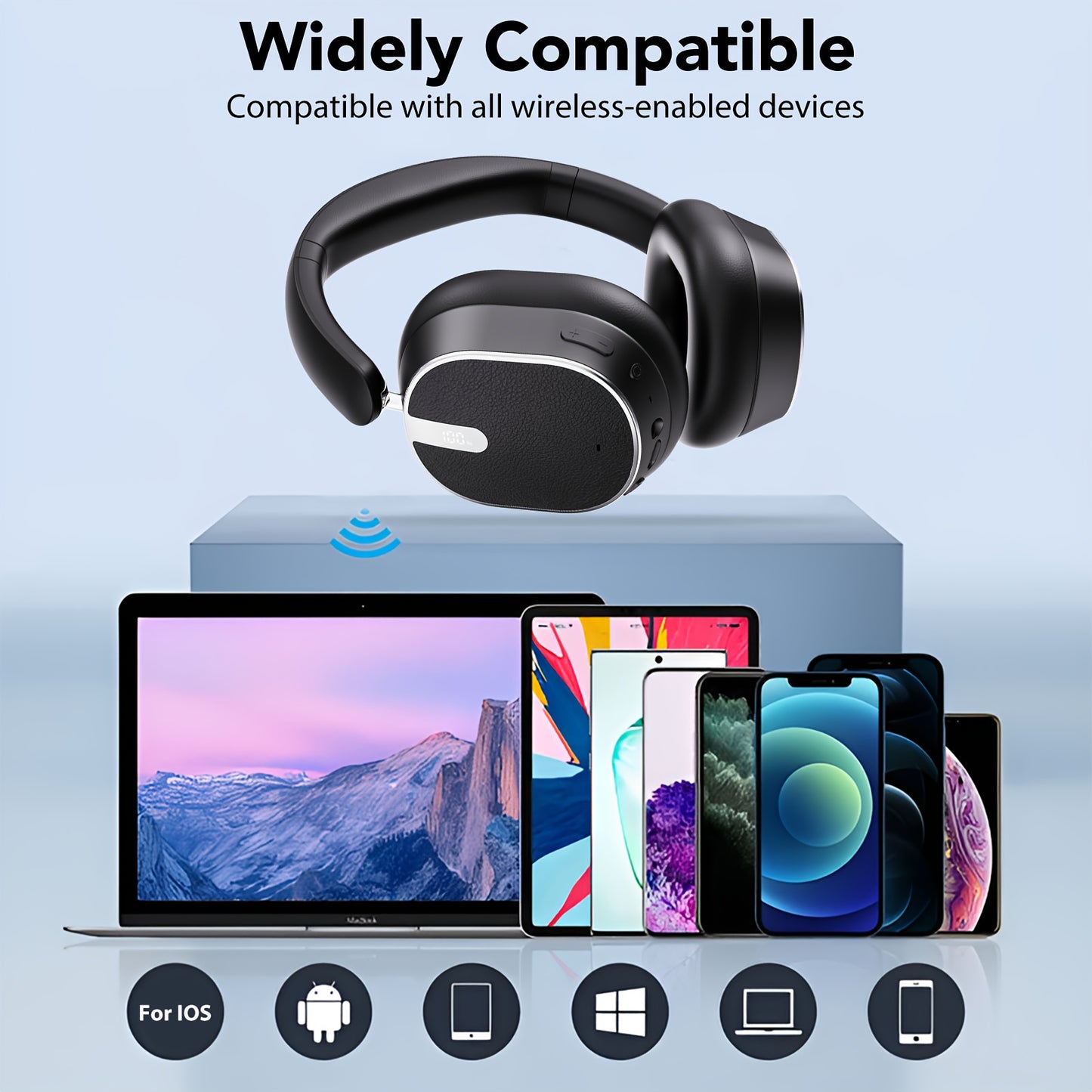 TIMU Active Noise Cancelling Headphones with Wireless, Built-in Mic, Foldable Over-Ear design, USB-C Charging, Long-Lasting 500mAh Battery - Compatible with PC, Laptop, Mobile, Gaming, Travel - for Men & Women (Black) - Ideal