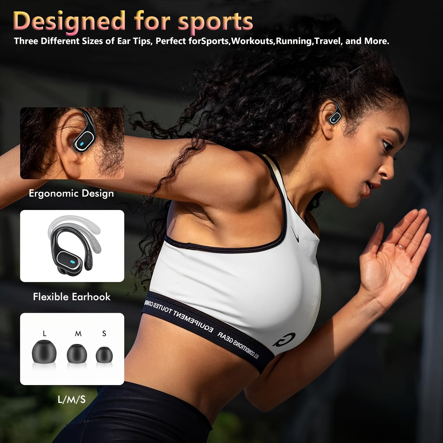 New Wireless Earphones Designed for Gym Running, 430mAh Large Capacity Battery, Stereo In-Ear Earphones with LED Display Charging Case, Wireless Earphones with Deep Bass Effect and Ear Hooks, HiFi Stereo Sports Earphones with