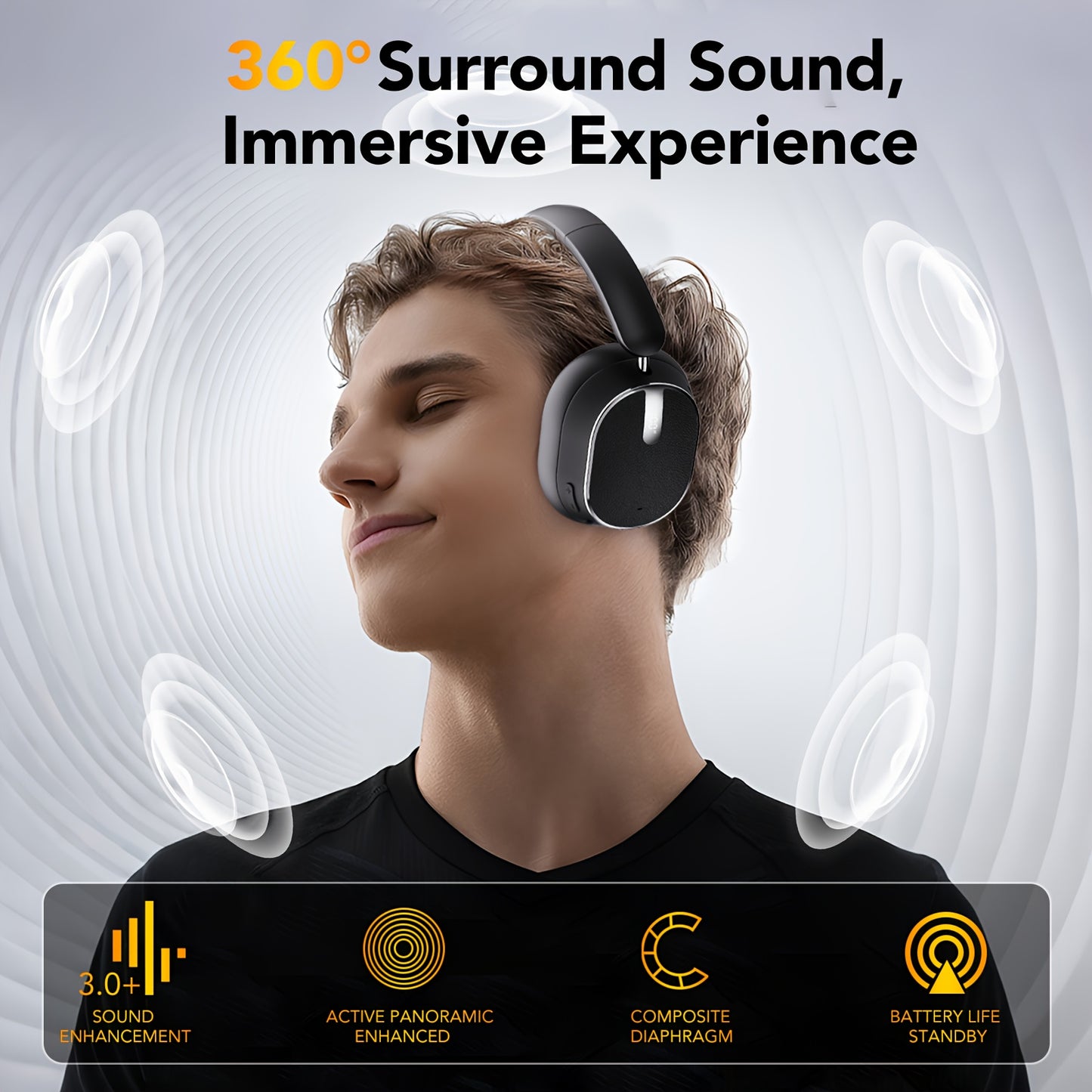 TIMU Active Noise Cancelling Headphones with Wireless, Built-in Mic, Foldable Over-Ear design, USB-C Charging, Long-Lasting 500mAh Battery - Compatible with PC, Laptop, Mobile, Gaming, Travel - for Men & Women (Black) - Ideal