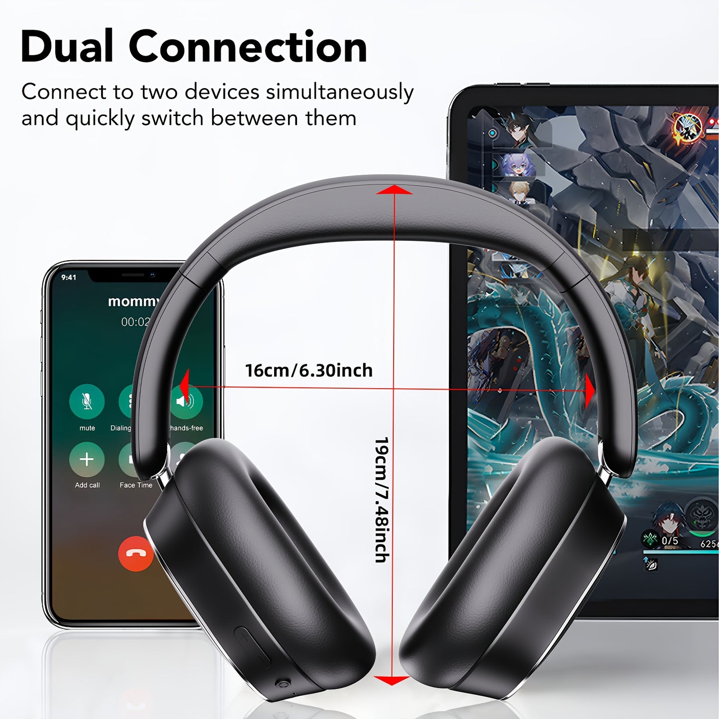 TIMU Active Noise Cancelling Headphones with Wireless, Built-in Mic, Foldable Over-Ear design, USB-C Charging, Long-Lasting 500mAh Battery - Compatible with PC, Laptop, Mobile, Gaming, Travel - for Men & Women (Black) - Ideal