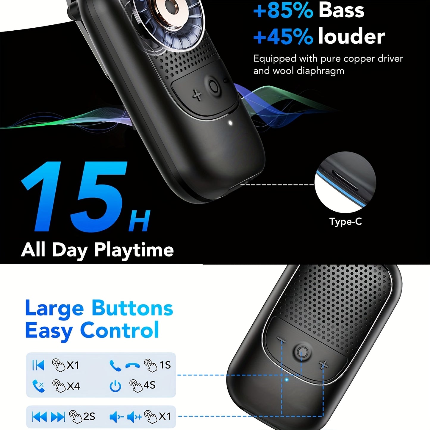 TIMU Mini Wireless Speaker, Wearable Clip-On Portable Speaker with Built-in Microphone for Hands-Free Music and Calls, Up to 24 Hours Battery Life, Compact Outdoor Speaker Suitable for Both Men and Women