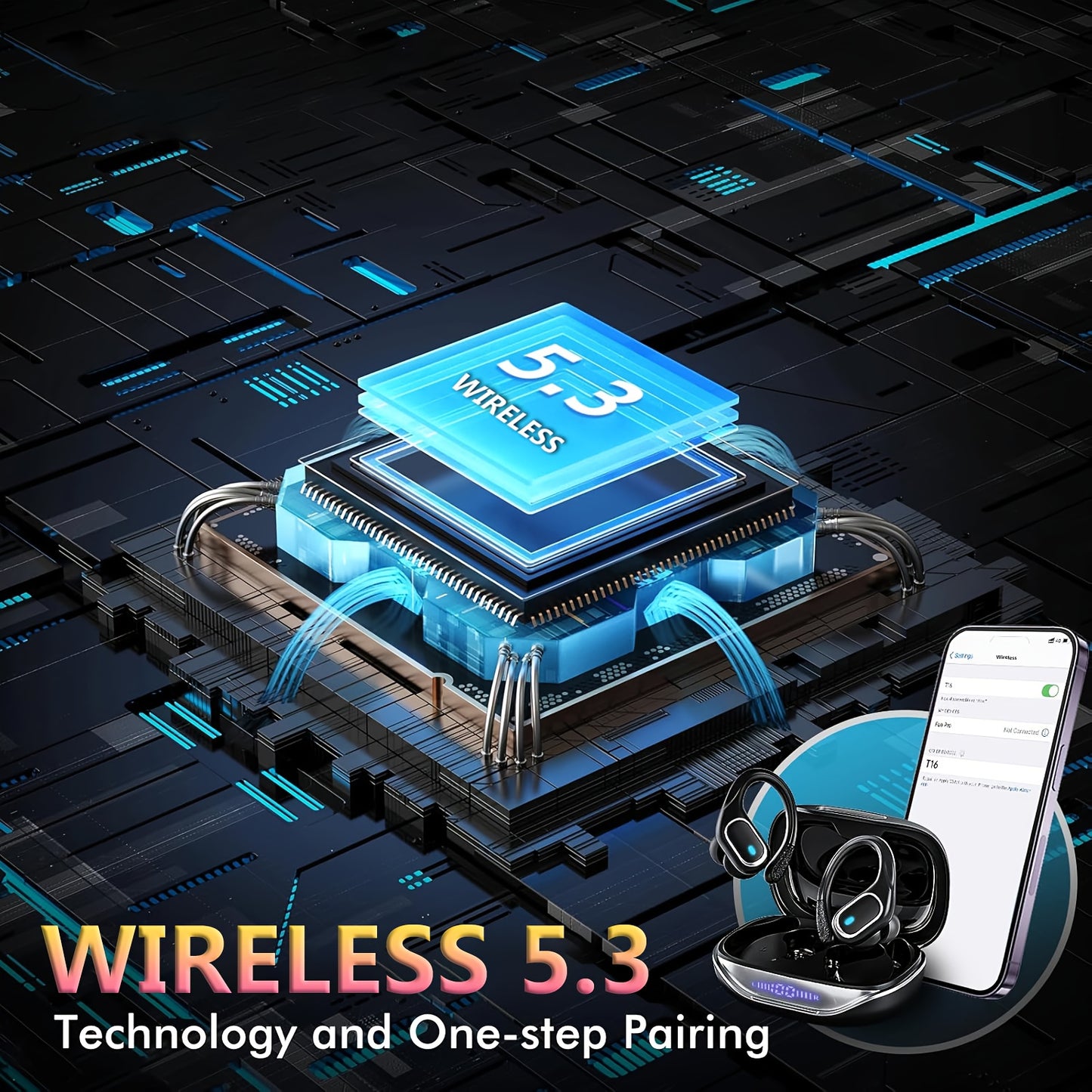 New Wireless Earphones Designed for Gym Running, 430mAh Large Capacity Battery, Stereo In-Ear Earphones with LED Display Charging Case, Wireless Earphones with Deep Bass Effect and Ear Hooks, HiFi Stereo Sports Earphones with