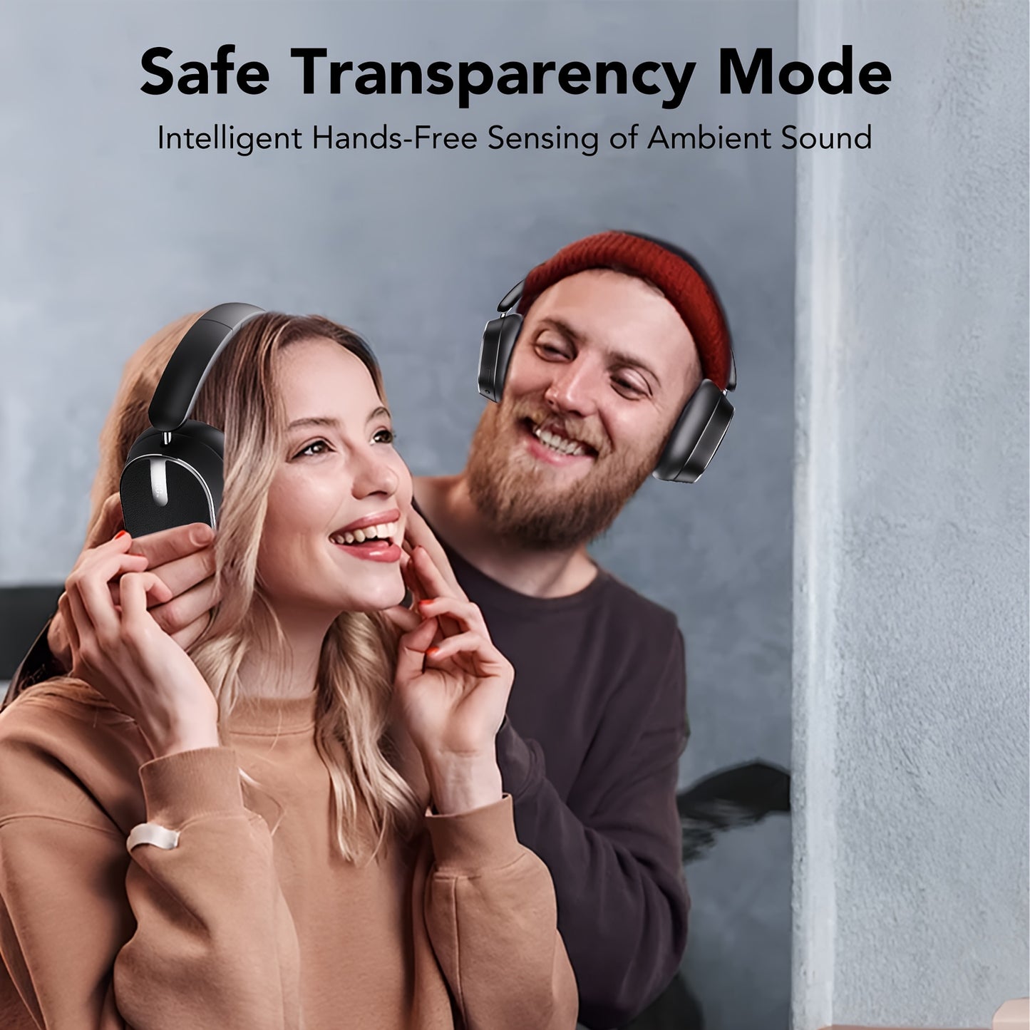 TIMU Active Noise Cancelling Headphones with Wireless, Built-in Mic, Foldable Over-Ear design, USB-C Charging, Long-Lasting 500mAh Battery - Compatible with PC, Laptop, Mobile, Gaming, Travel - for Men & Women (Black) - Ideal